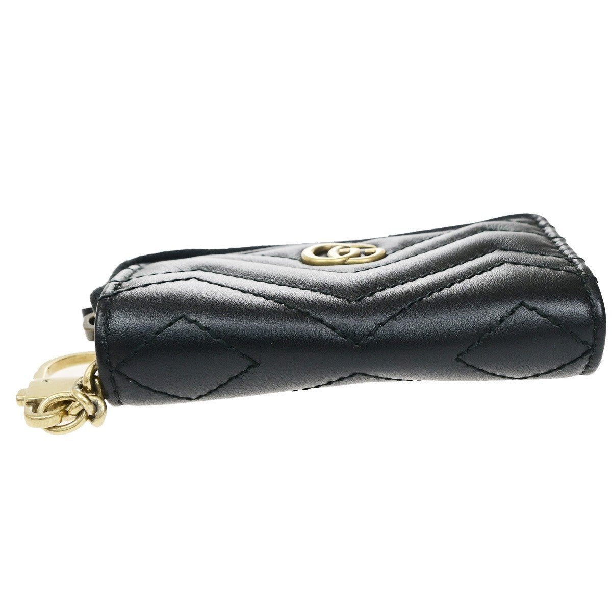 GUCCI GG Logo Marmont Key Pouch Case Leather Black Italy GHW 81YJ251