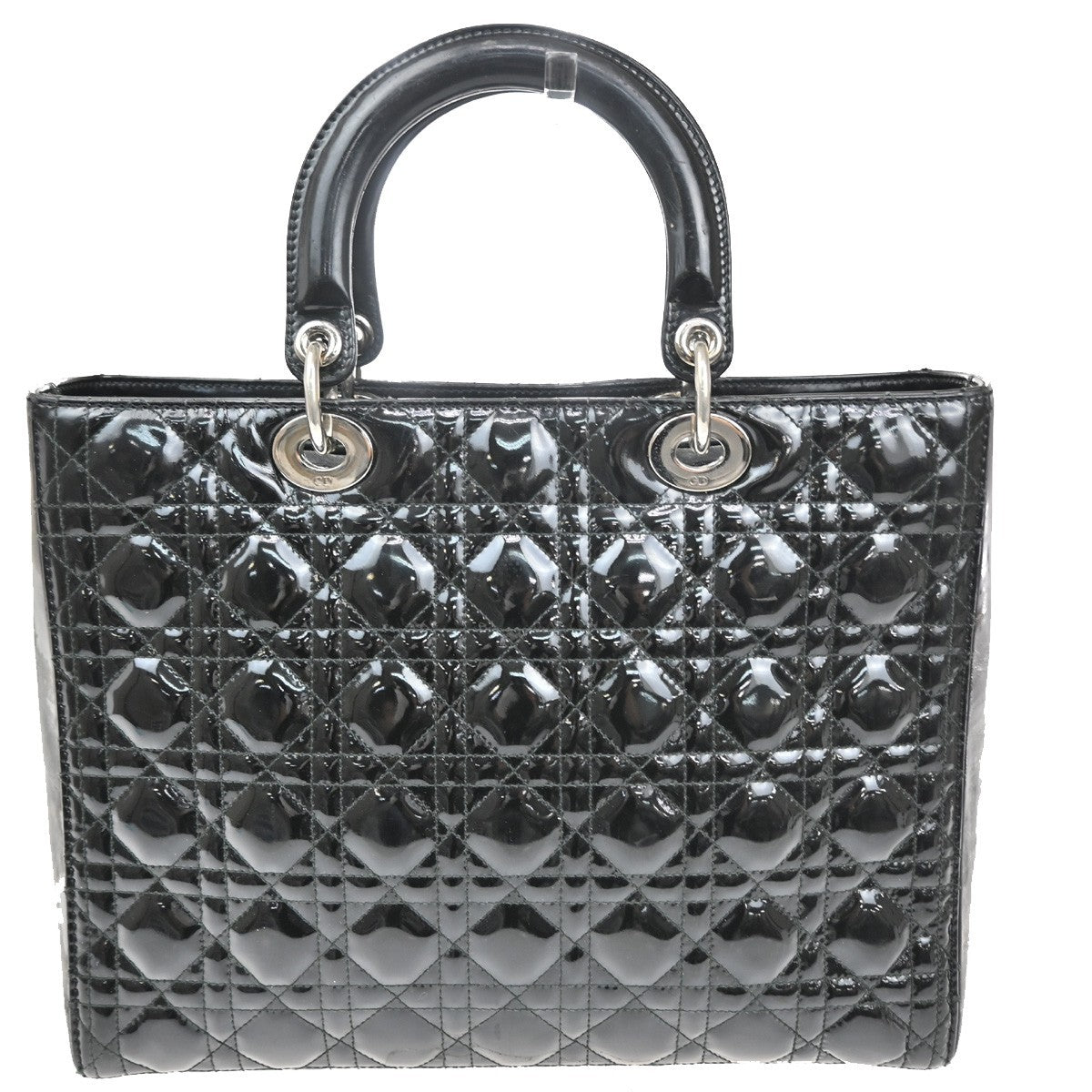 CHRISTIAN DIOR Logo Lady Cannage Hand Bag Patent Leather Black SHW 21TA215