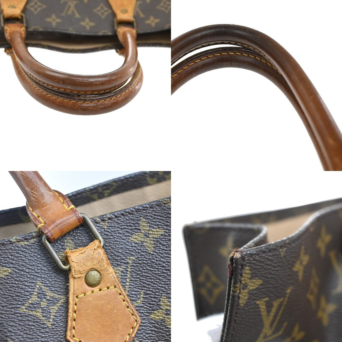 LOUIS VUITTON Logo Sac Plat Hand Tote Bag Monogram Leather Brown M51140 65FC149