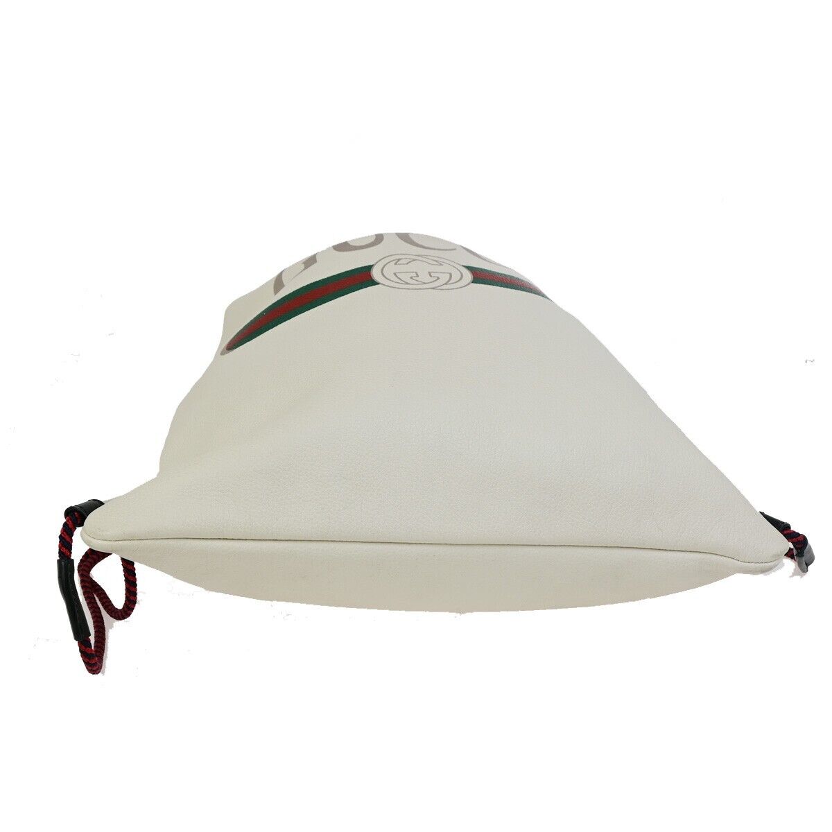 GUCCI GG Logo Print Drawstring Backpack Bag Leather White Italy 84FB214