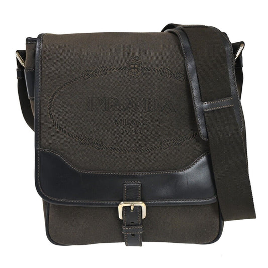 PRADA MILANO Logo Crossbody Shoulder Messenger Bag Canvas Leather Brown 38GA941