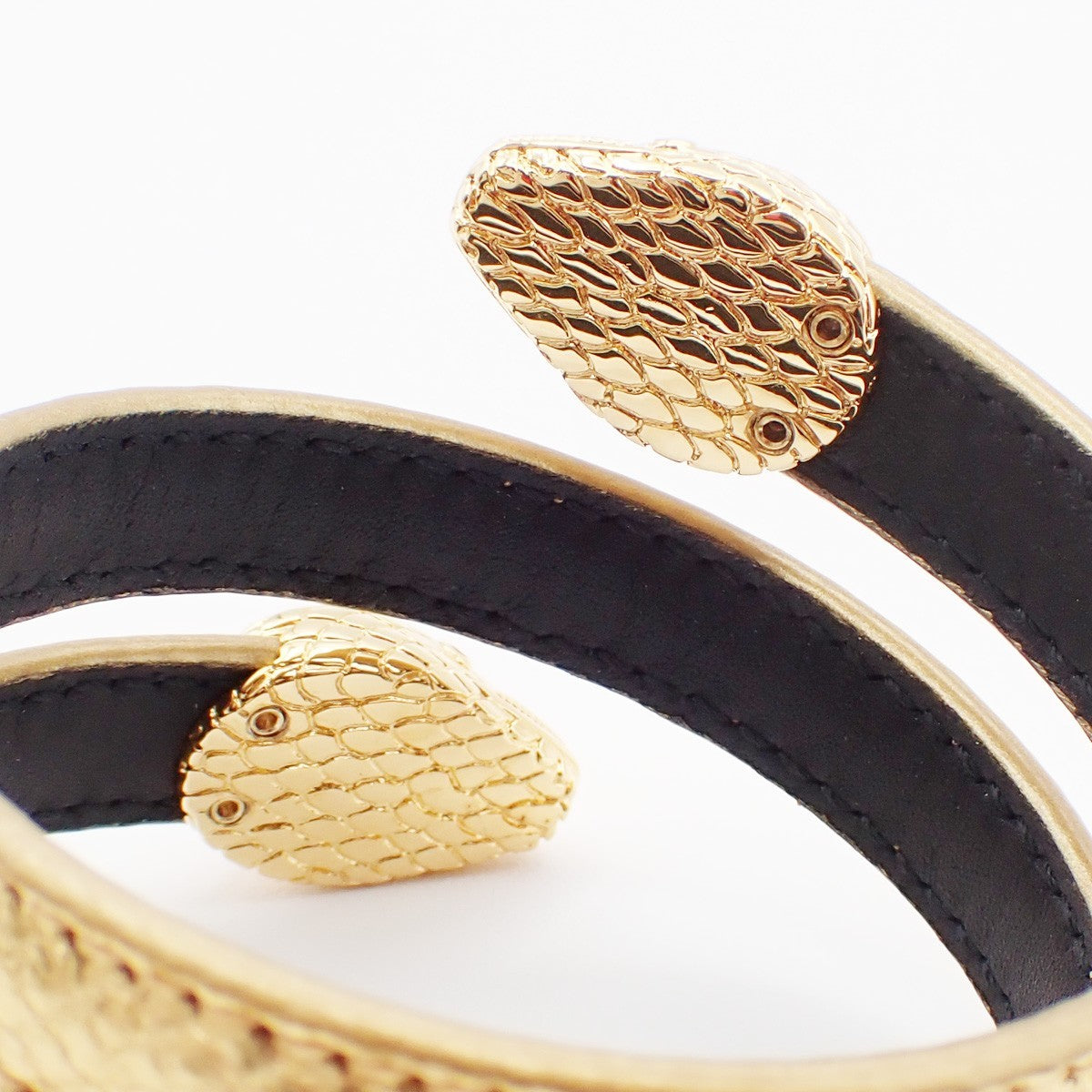 BVLGARI Serpenti Forever Bracelet Twin Head Snake Leather Gold 31RL245