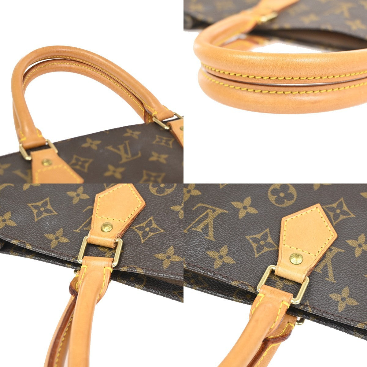 LOUIS VUITTON Logo Sac Plat Hand Tote Bag Monogram Leather Brown M51140 37CA671