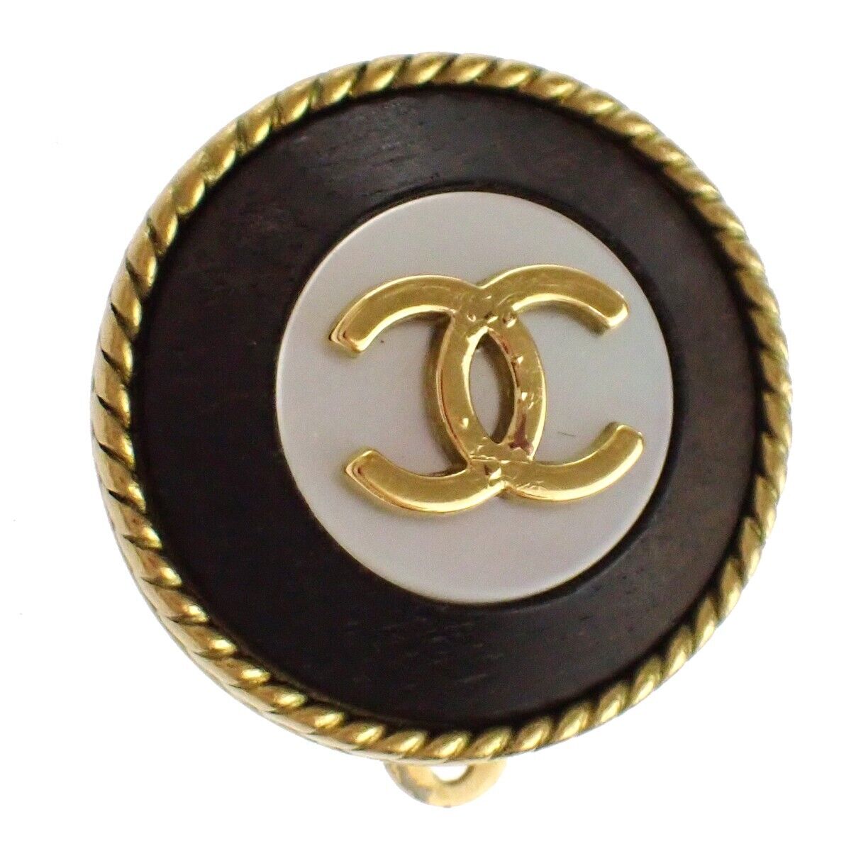 CHANEL CC Logo Button Round Earrings 94A Clip-On GHW France Accessory 12RJ627