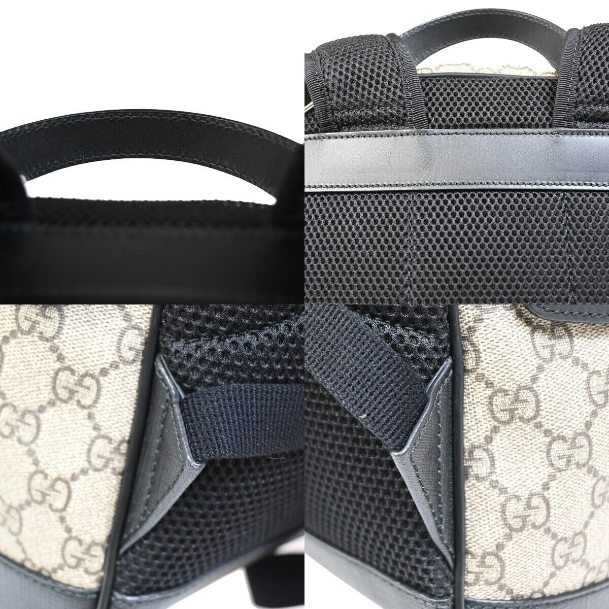 GUCCI GG Supreme Backpack Canvas Leather  Black Brown Ebony Italy 631RF133