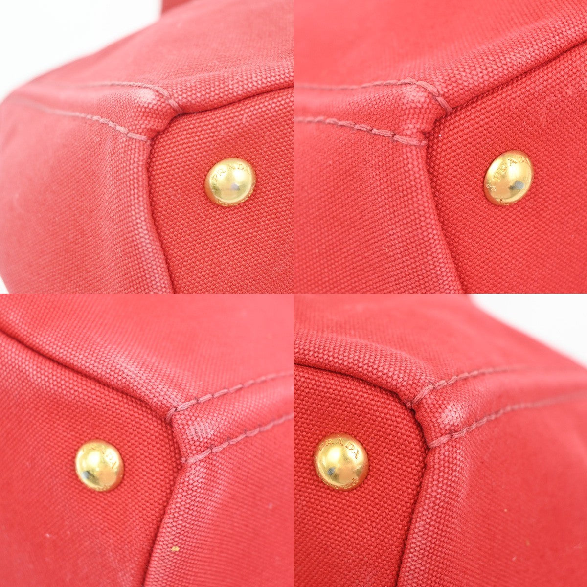 PRADA Logo CANAPA Shoulder Hand Tote Bag Canvas Leather Red GHW Italy 34AA200