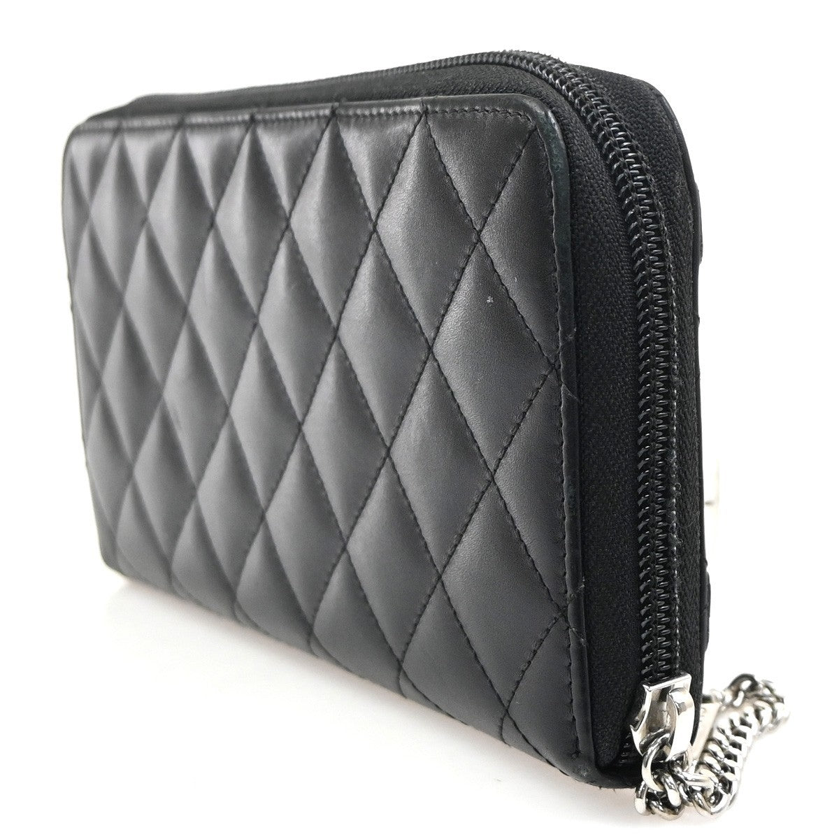 CHANEL CC Cambon Line Zip Around Long Wallet Patent Leather Black Spain 79MA496
