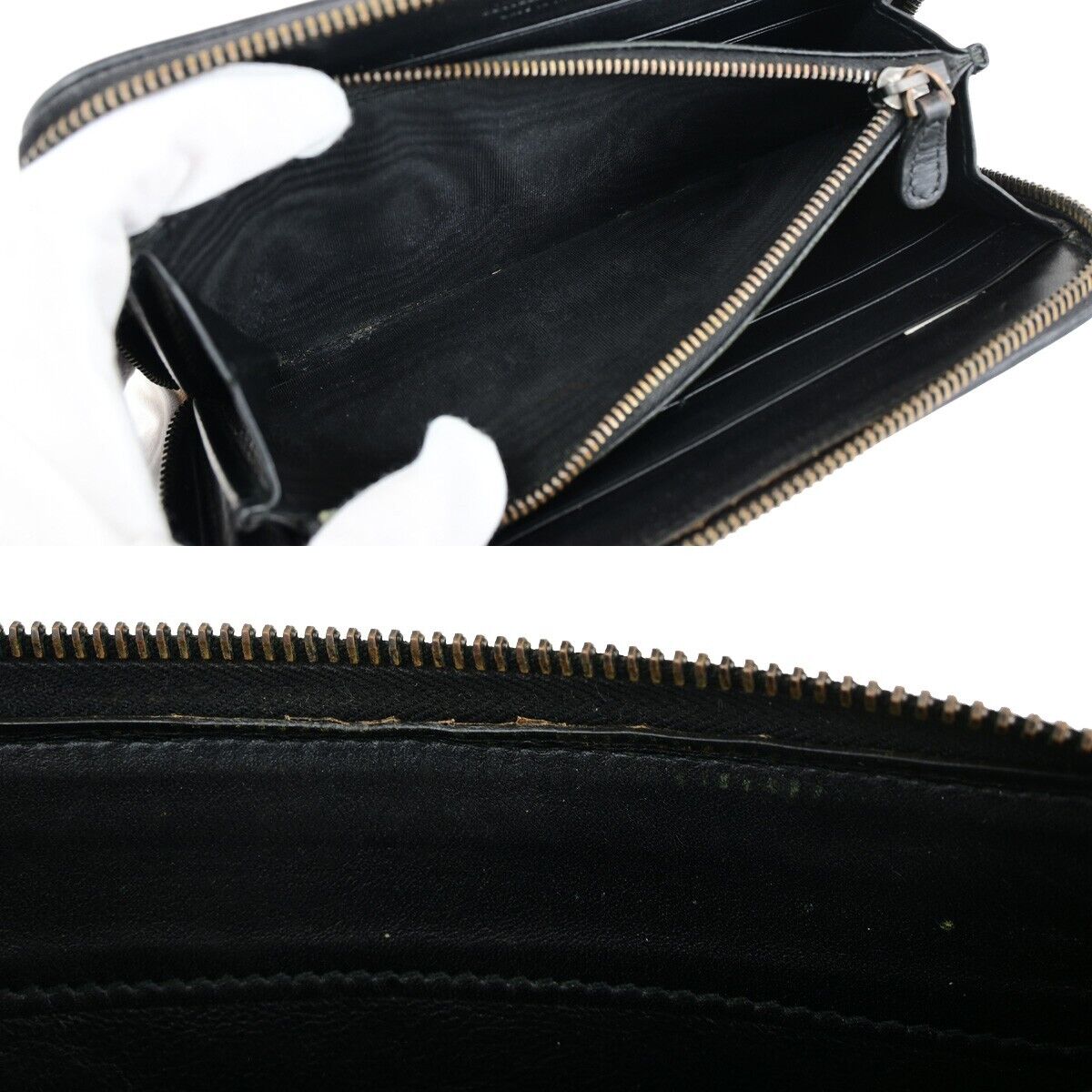 BOTTEGA VENETA Intrecciato Long Zipper Around Wallet Purse Leather Black 68EC519