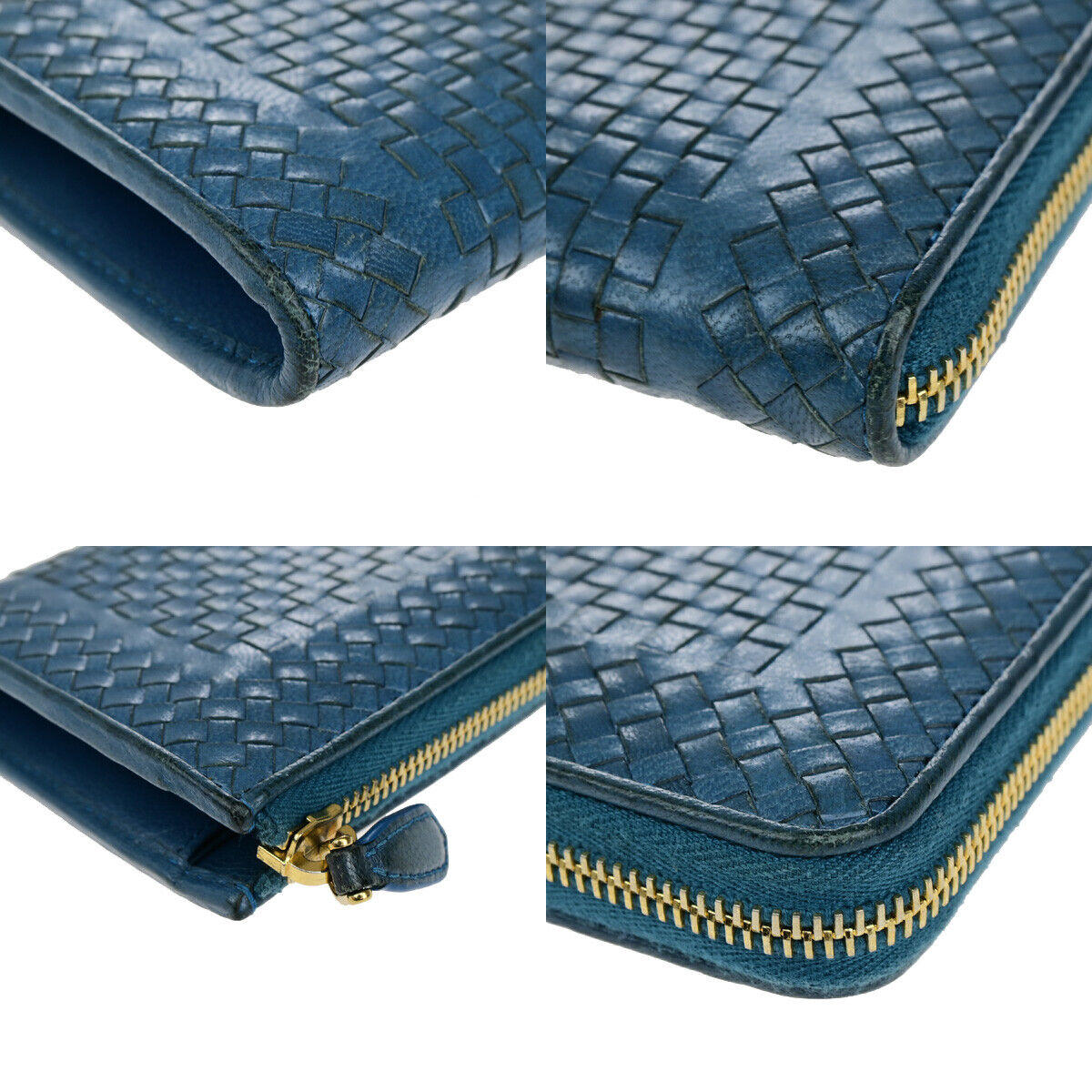 PRADA Logo Madras Long Zipper Long Wallet Pursr Blue GHW Voyage 09YG620