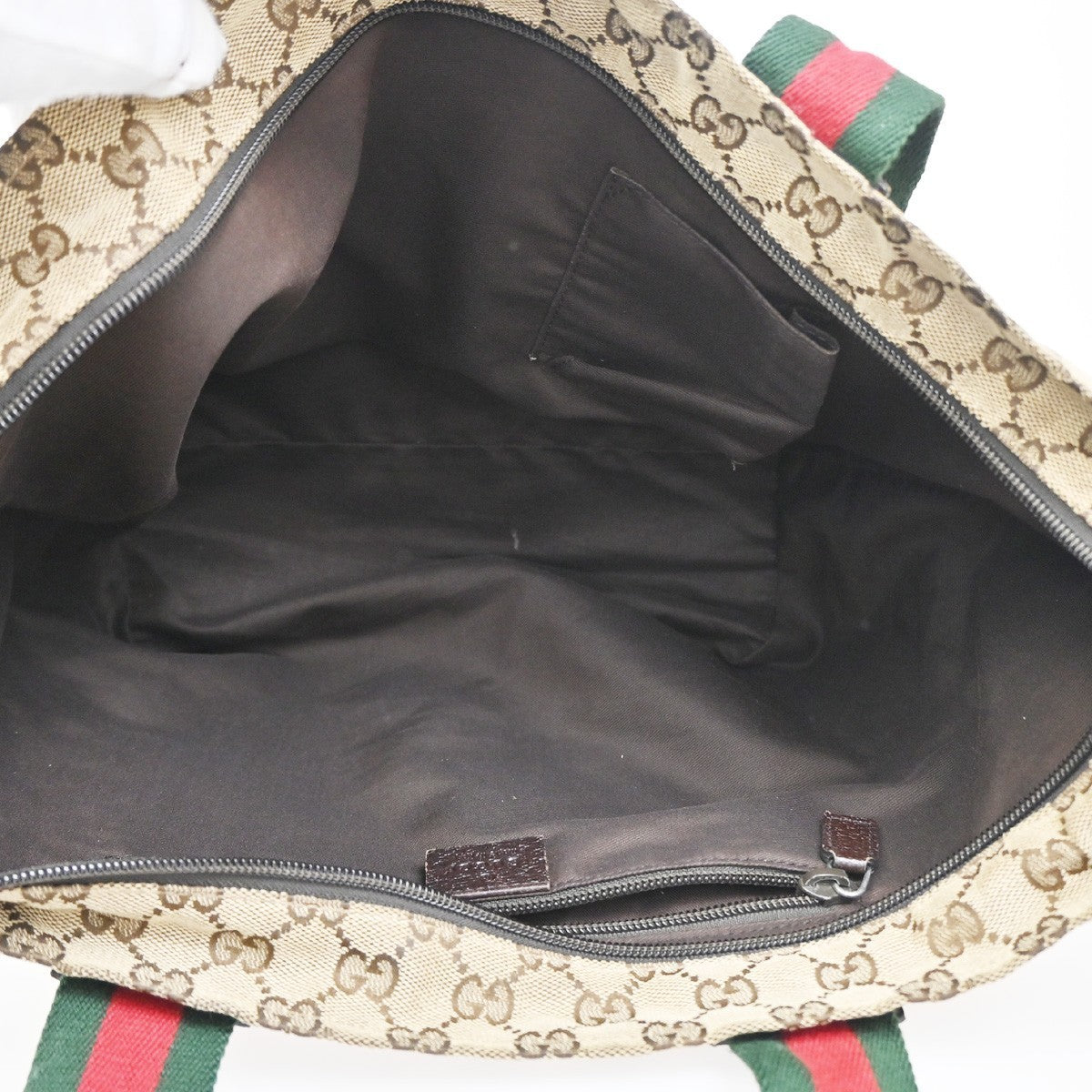GUCCI Logo Sherry GG Pattern Hand Bag Canvas Leather Brown Italy 31CA550
