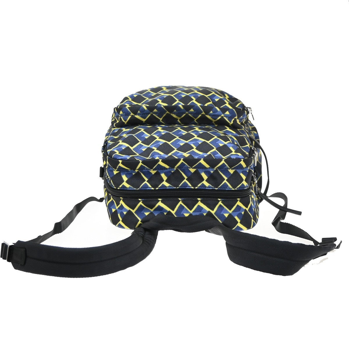 PRADA Logo Back Pack Bag Nylon Leather Yellow Blue Black SHW 79MA561