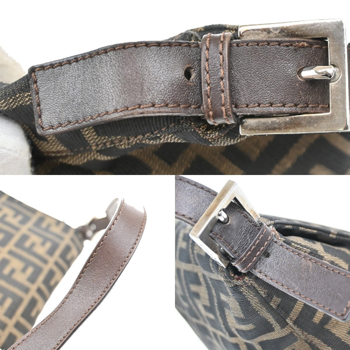 FENDI Logo Mamma Zucca Pattern Shoulder Bag Canvas Leather Brown Italy 58KB447
