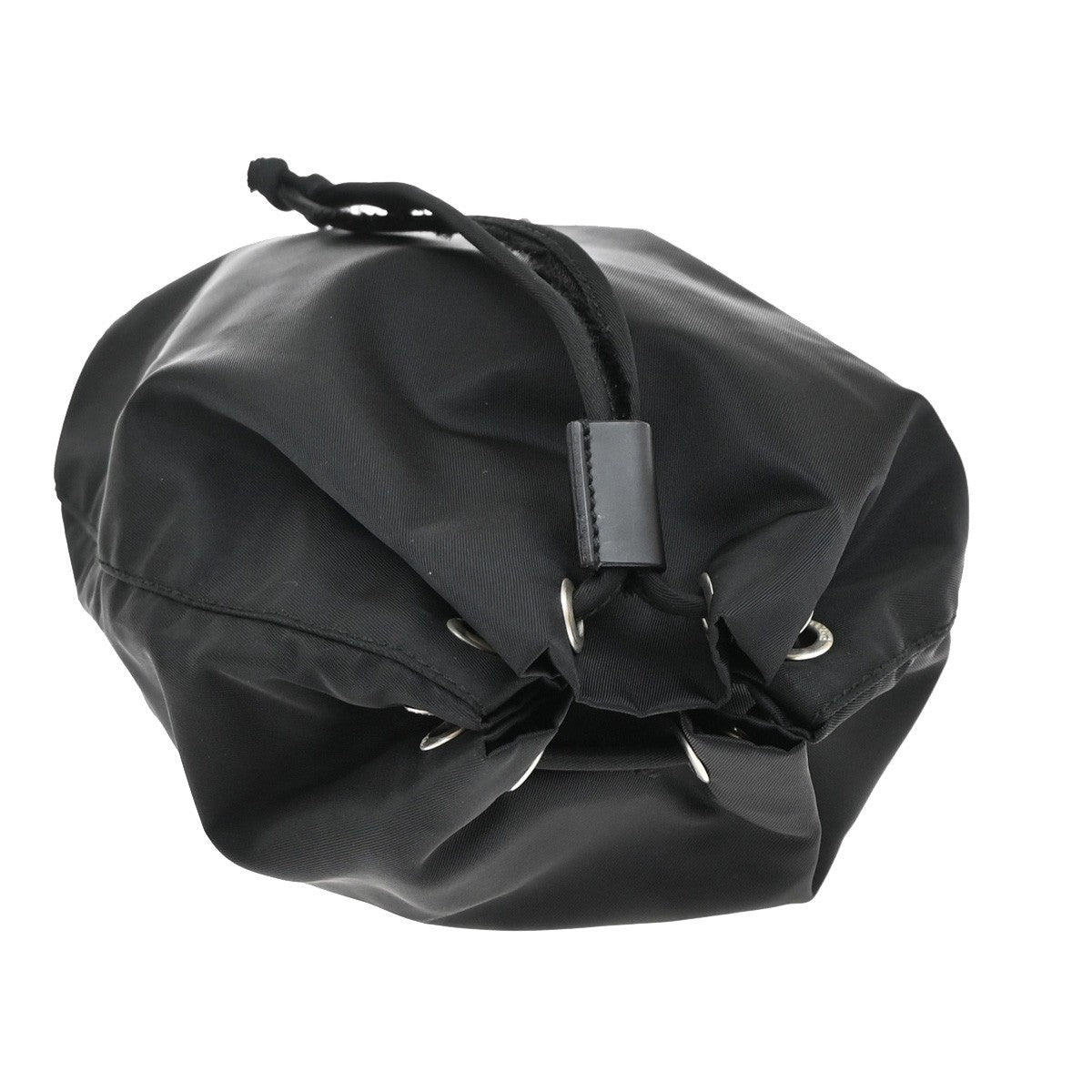 PRADA Logo Tessuto Drawstring Pouch Nylon Leather Black SHW Italy 61KA950