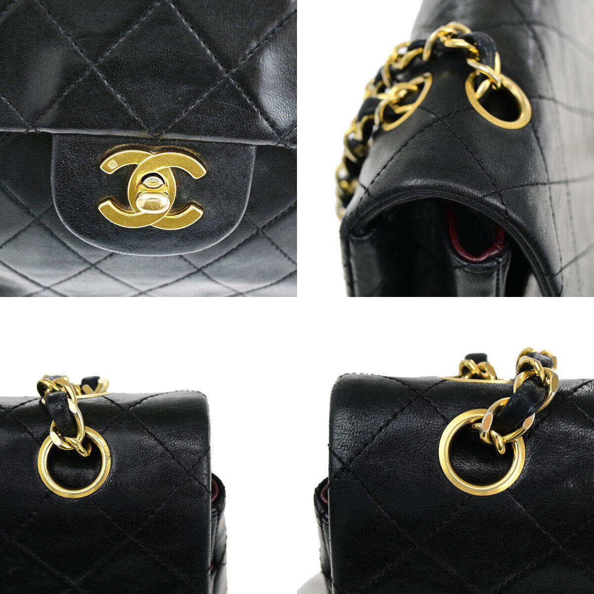 CHANEL CC Matelasse 25 Double Flap Chain Shoulder Bag Leather Black GD 318RJ940