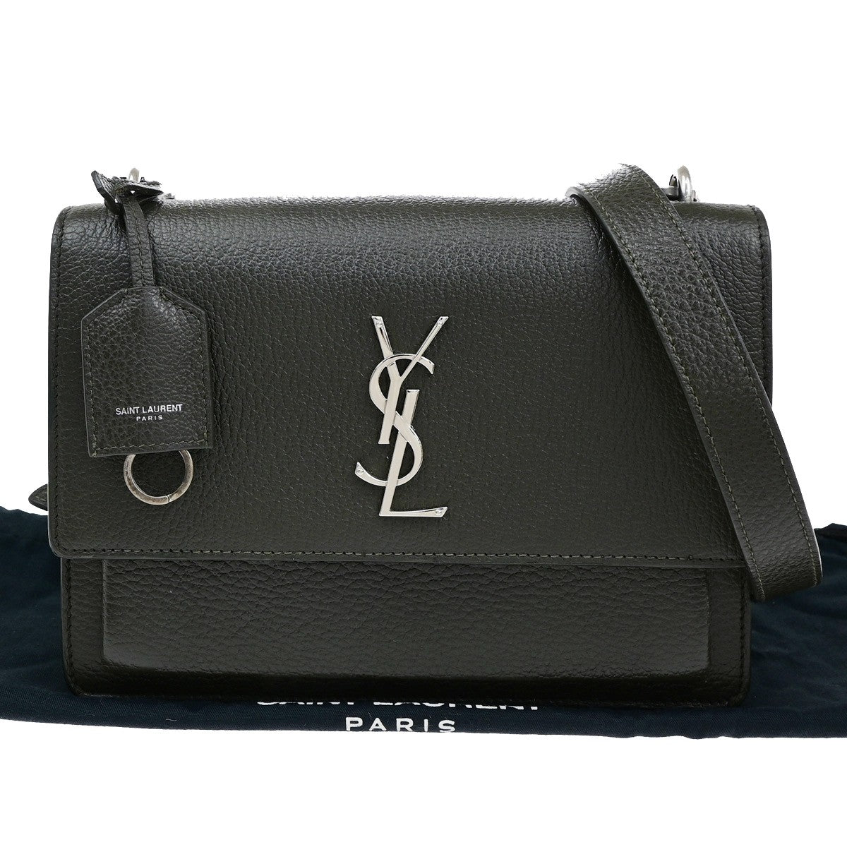 SAINT LAURENT Logo Sunset Medium Shoulder Bag Leather Gray SHW Italy 628RL071