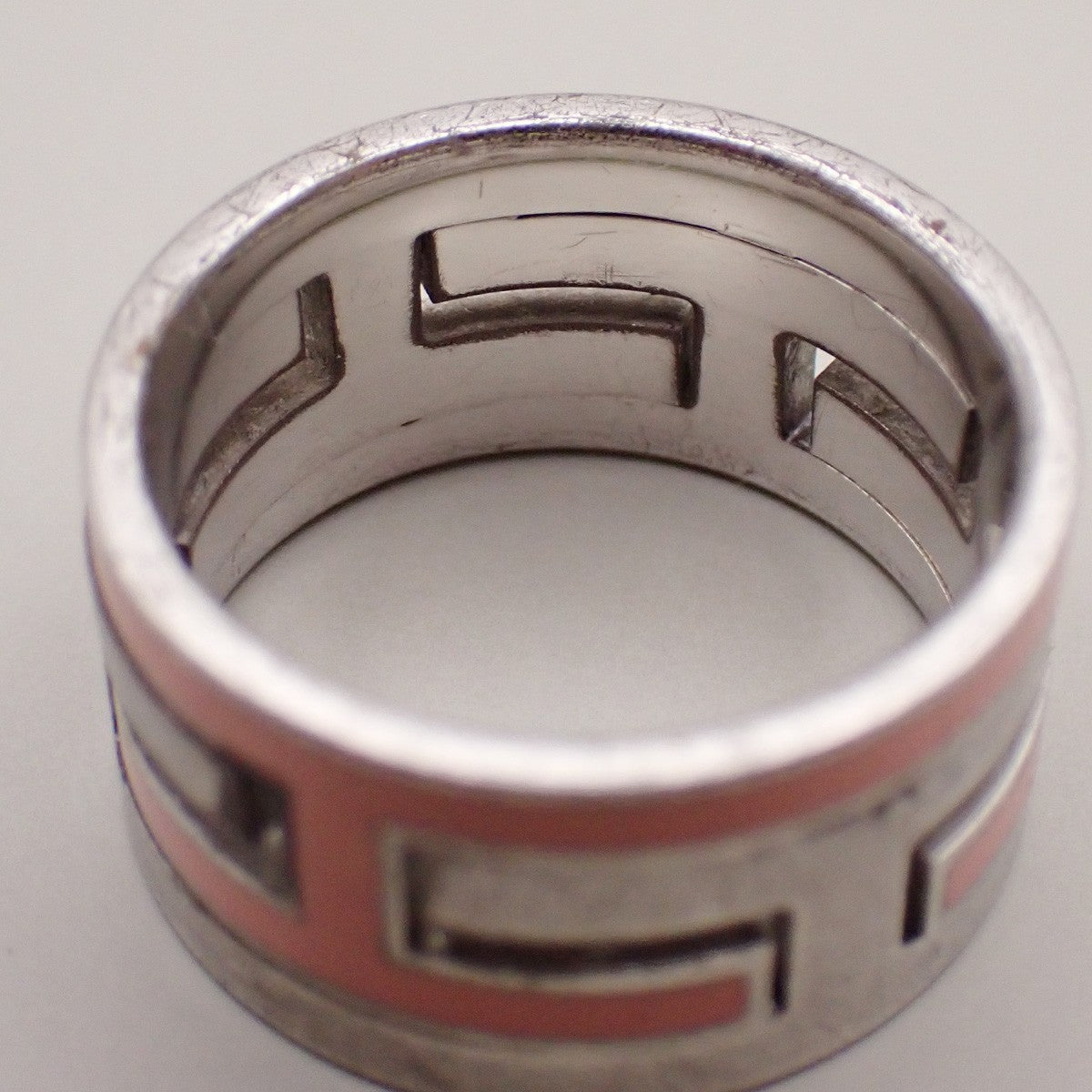 HERMES Logo Move H Ring Size 50 Silver 925  Pink Accessory 64RL361