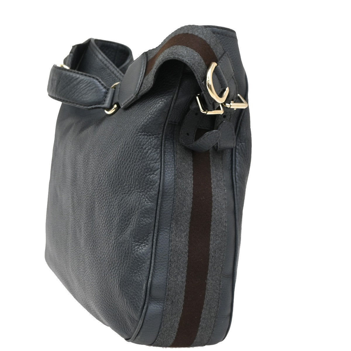 GUCCI Logo Heritage Web Striped Hobo Shoulder Bag Leather Gray GHW Italy 35DA239