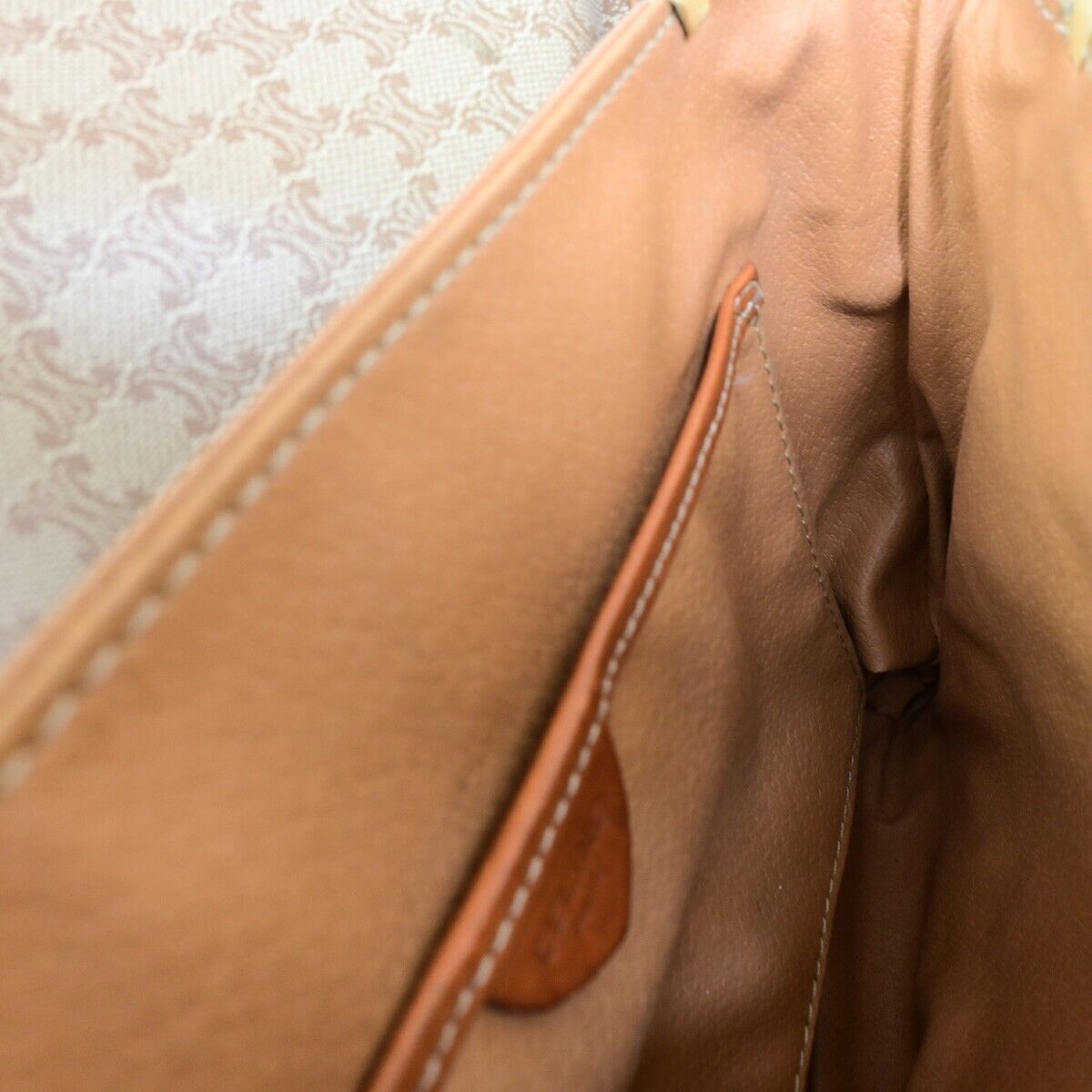 CELINE Logo Macadam Pattern Shoulder Bag PVC Leather Beige Italy 04EB426
