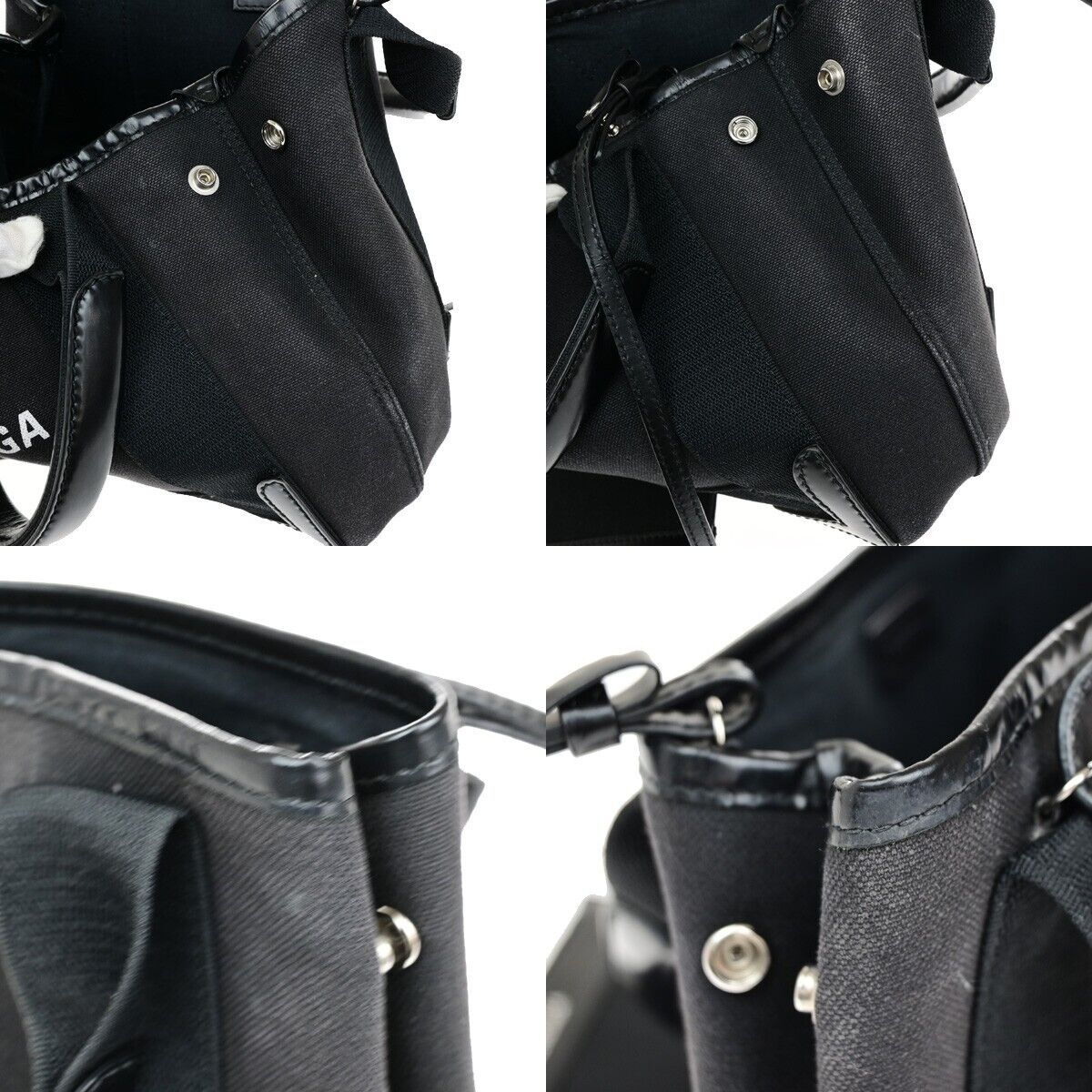 BALENCIAGA Navy Cabas XS 2Way Shoulder Hand Bag Canvas Leather Black 85ED814