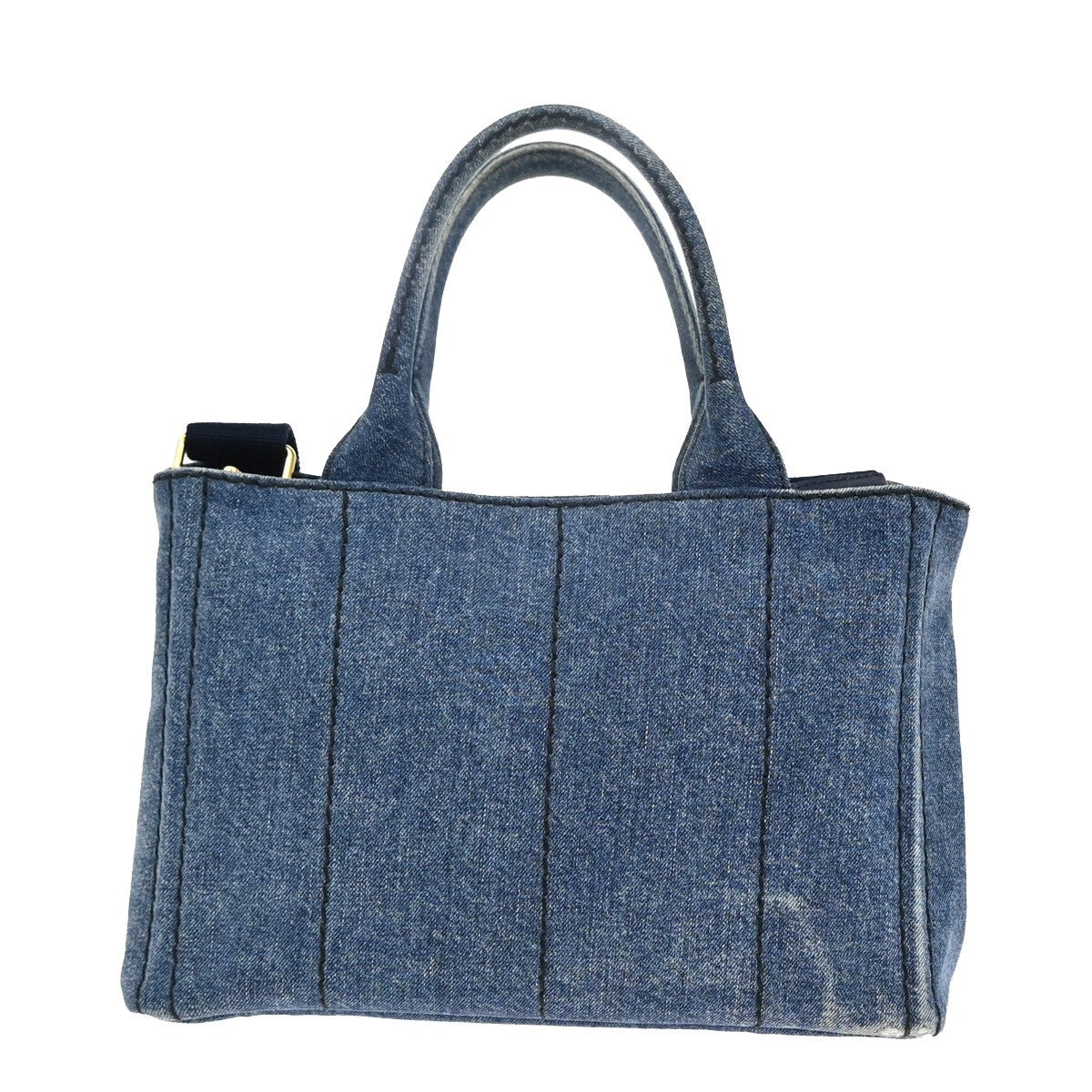 PRADA Logo Canapa 2Way Shoulder Hand Tote Bag Denim Leather Blue GHW 84EE247