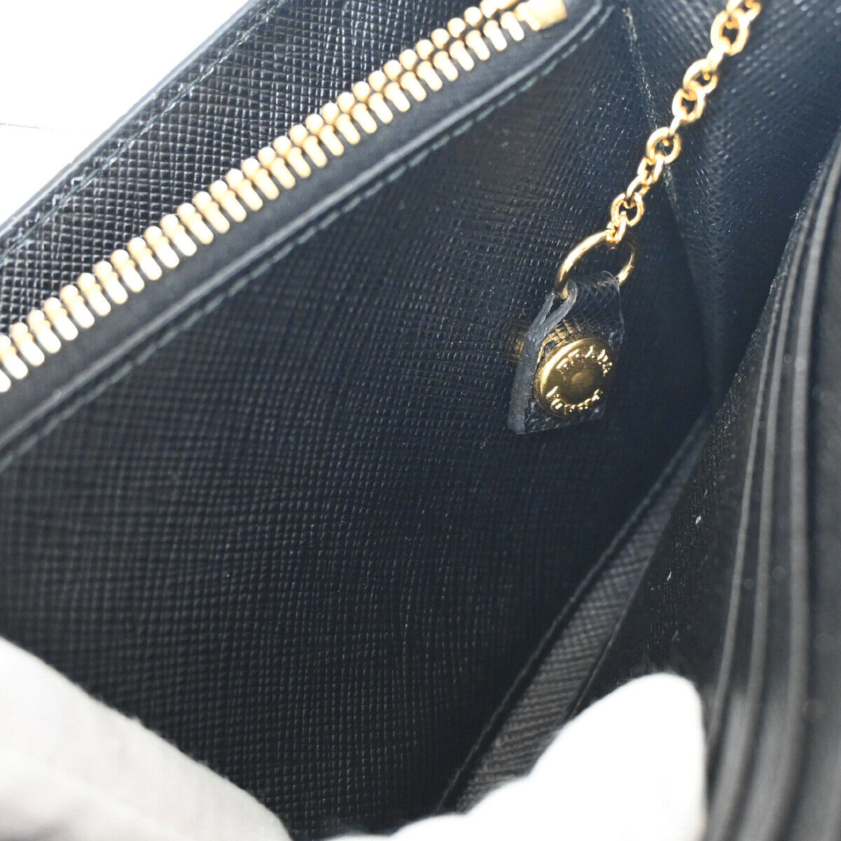 PRADA Logo Long Bifold Wallet Saffiano Leather Black Nero Gold Italy 70RH734