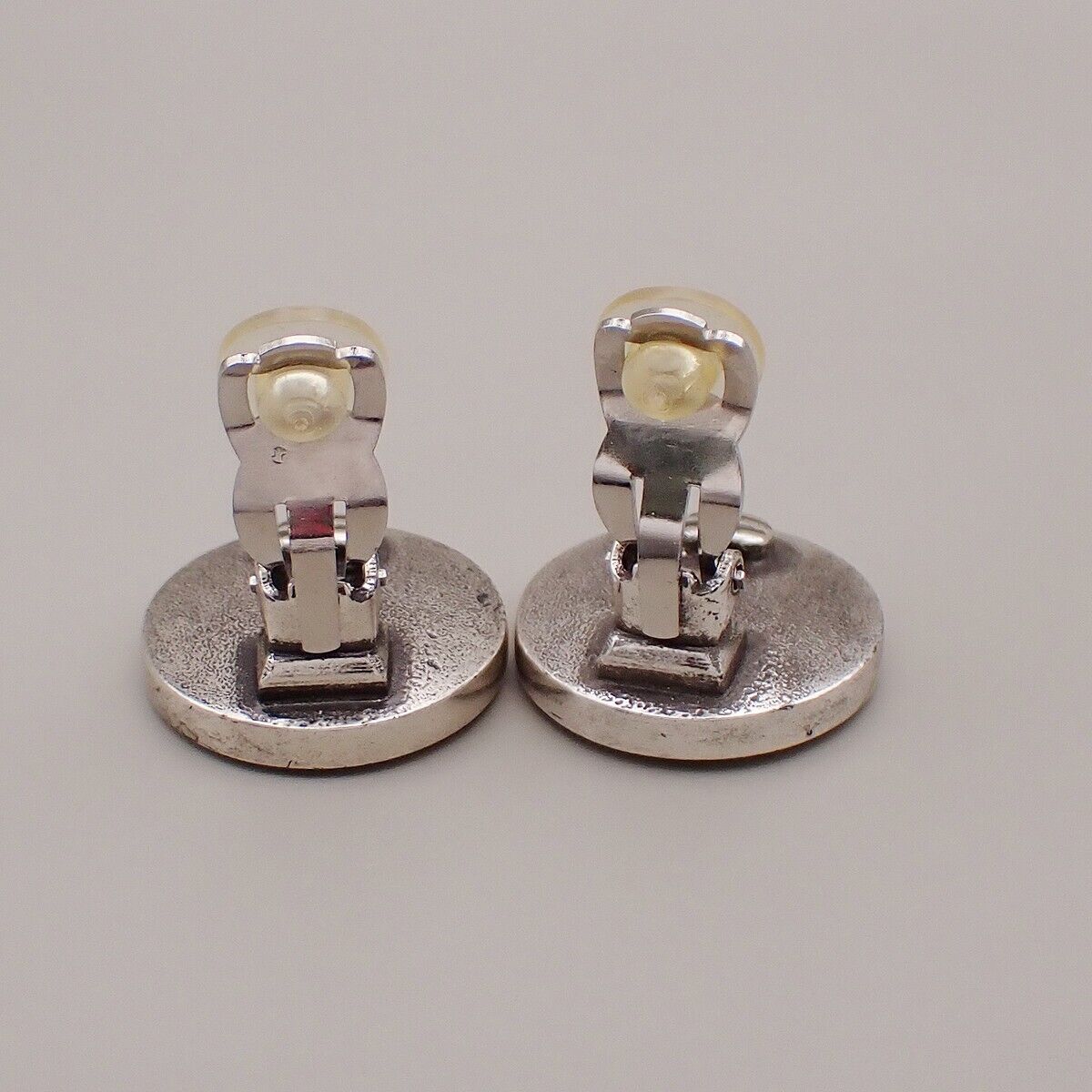 CHANEL Logo Round Button Earrings 99P Clip-On Silver Vintage Accessory 31RJ797