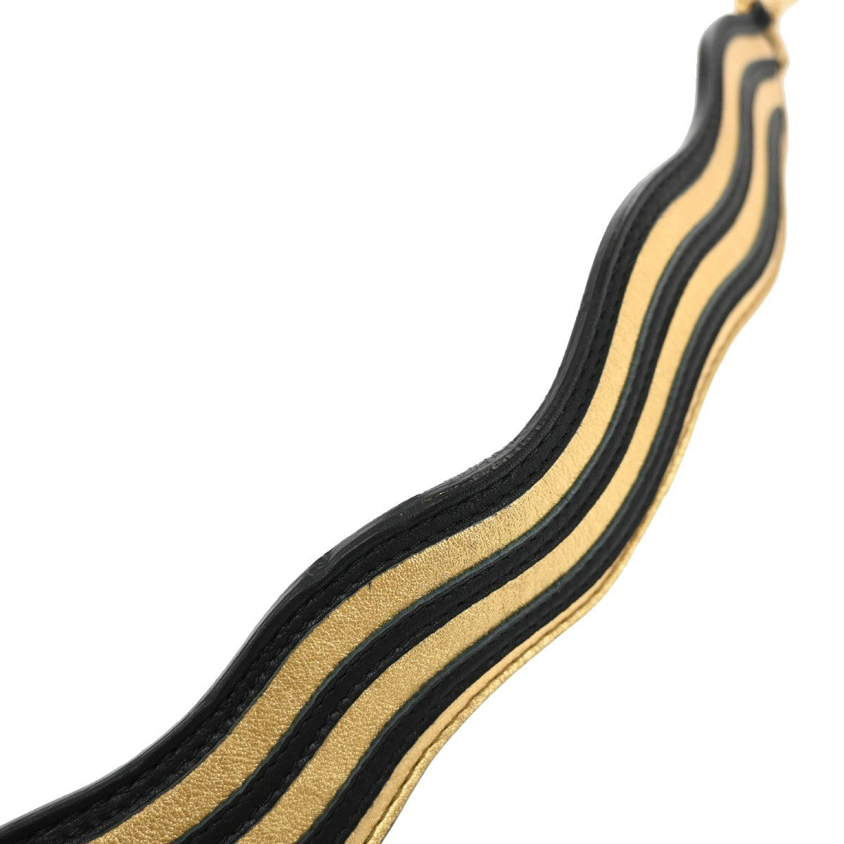 FENDI Logo Strap You Bag Shoulder Strap Leather Gold Black 67RL425