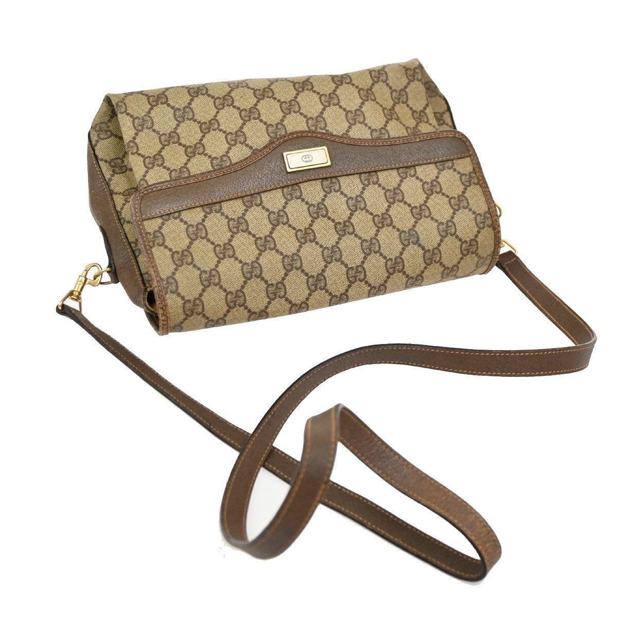 GUCCI Logo GG Pattern Shoulder Bag PVC Leather Brown GHW Italy 04DA118