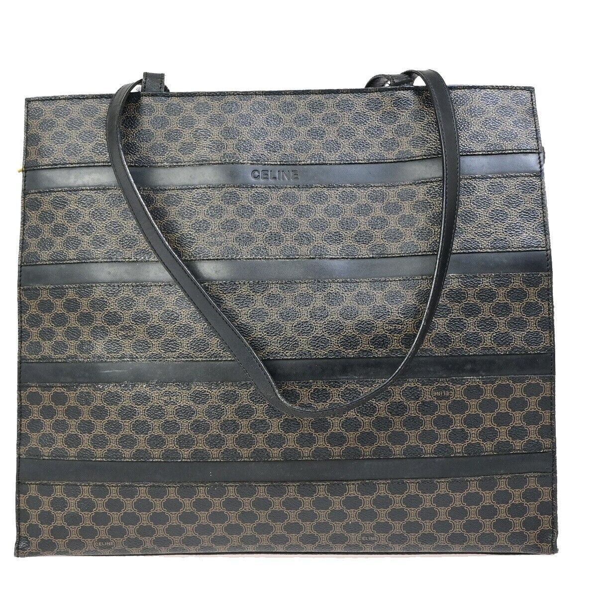 CELINE Logo Macadam Pattern Shoulder Tote Bag PVC Leather Black Italy 66EB346