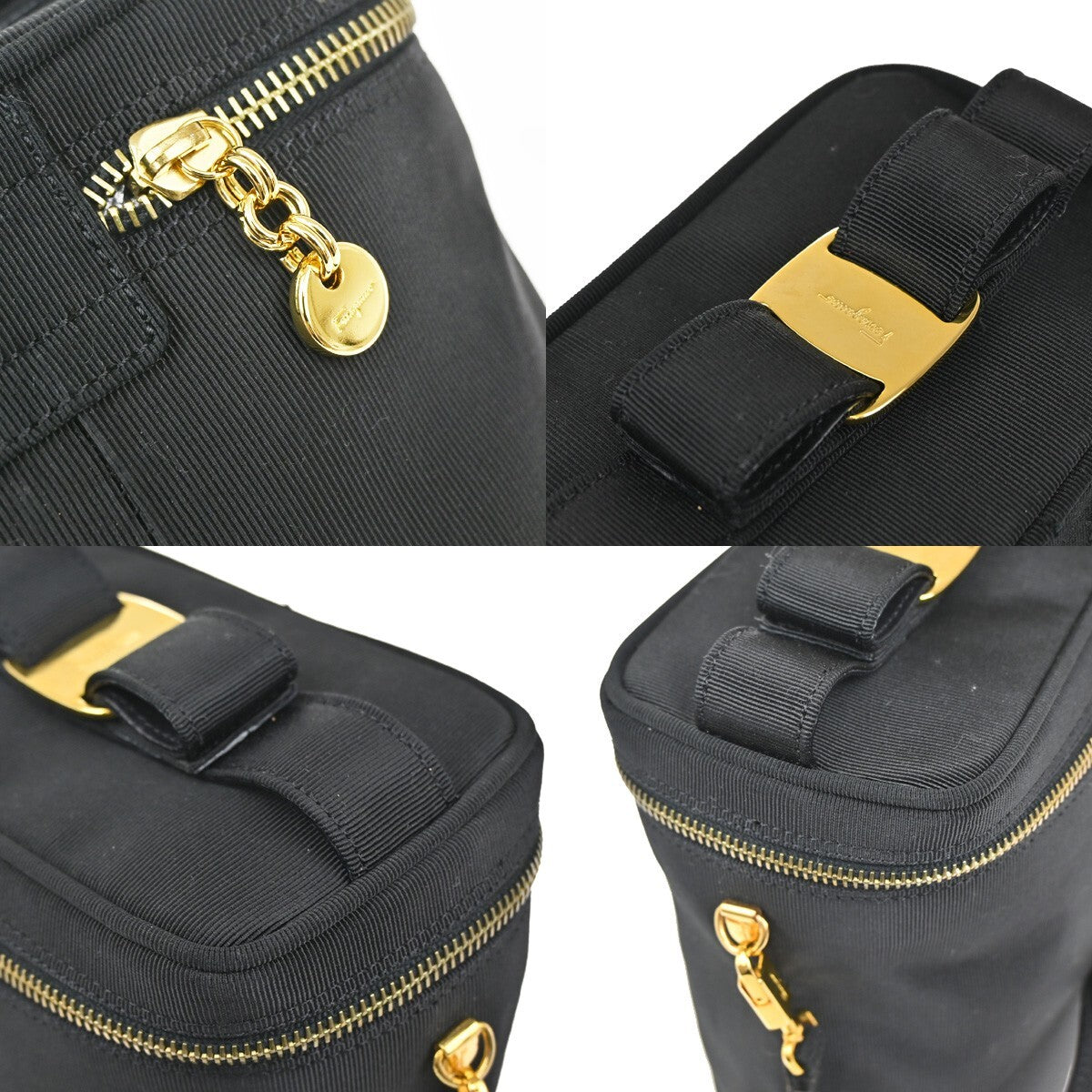 SALVATORE FERRAGAMO Vara Vanity 2Way Shoulder Bag Nylon Leather BK GHW 64YH431