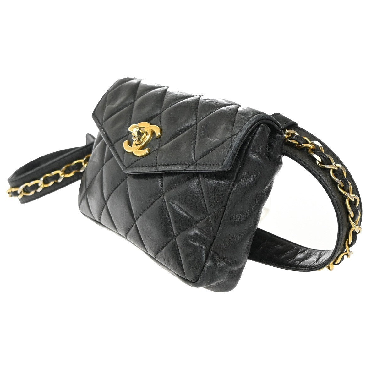 CHANEL CC Logo Matelasse Chain Belt Body Bum Bag Leather Black 19RF729