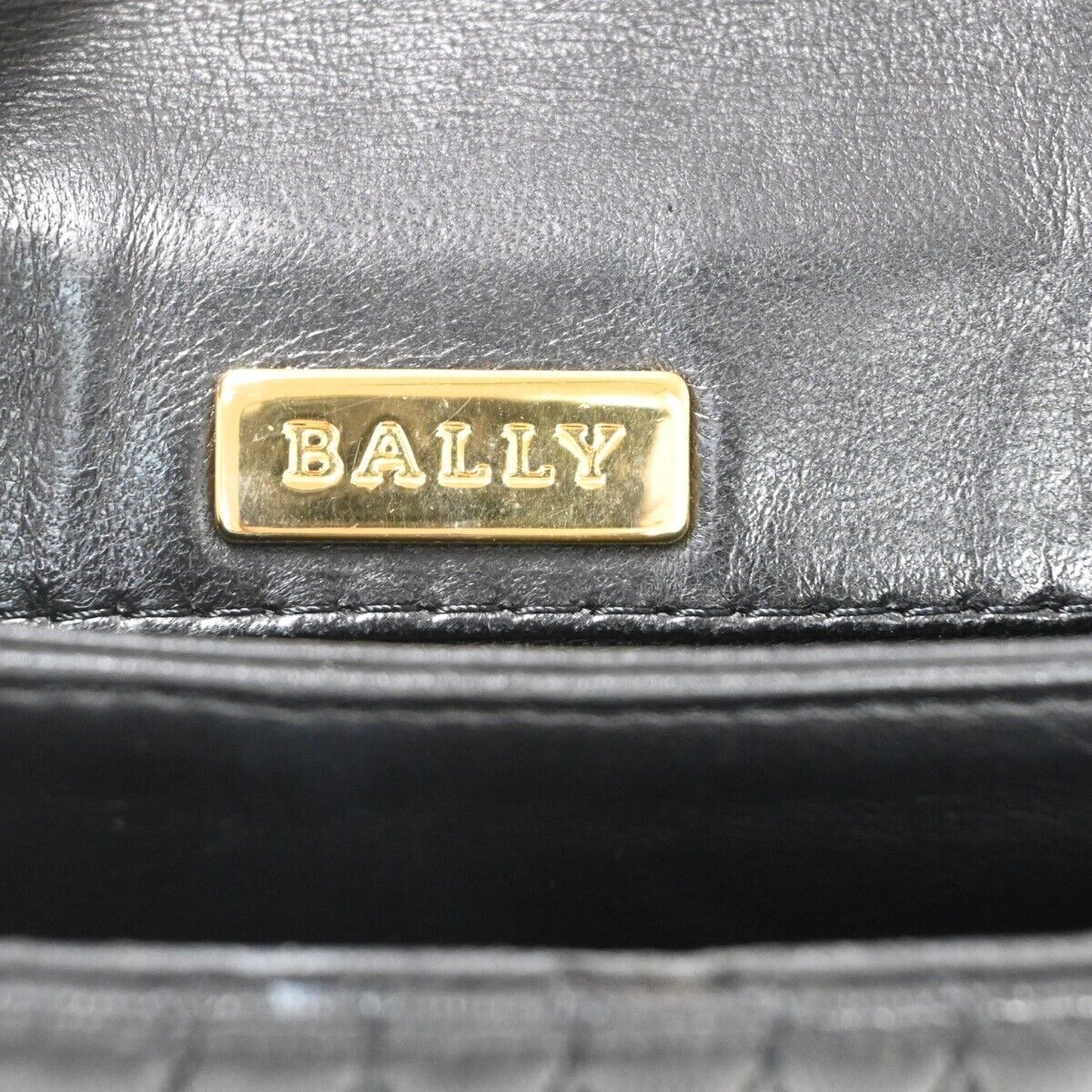 BALLY Logo Hand Bag Leather Black Gold-Plated Made In Italy 02YD220