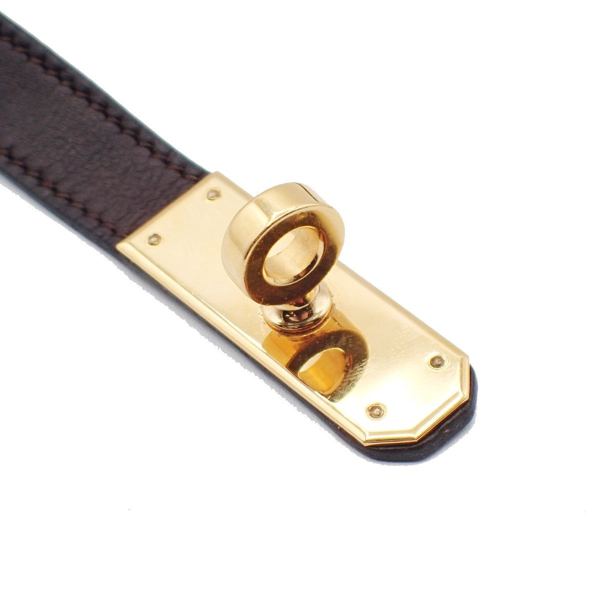 HERMES Kelly Double Tour Choker Bracelet Leather Brown GHW France 62RL901
