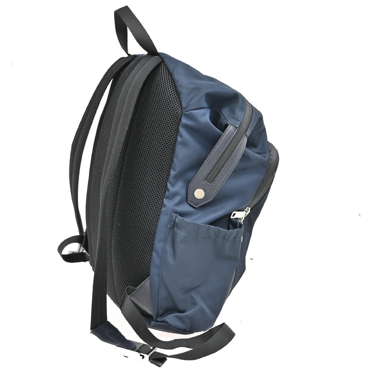 FENDI Logo Backpack Bag Nylon Canvas Leather Navy Blue Black SHW Italy 77TA682