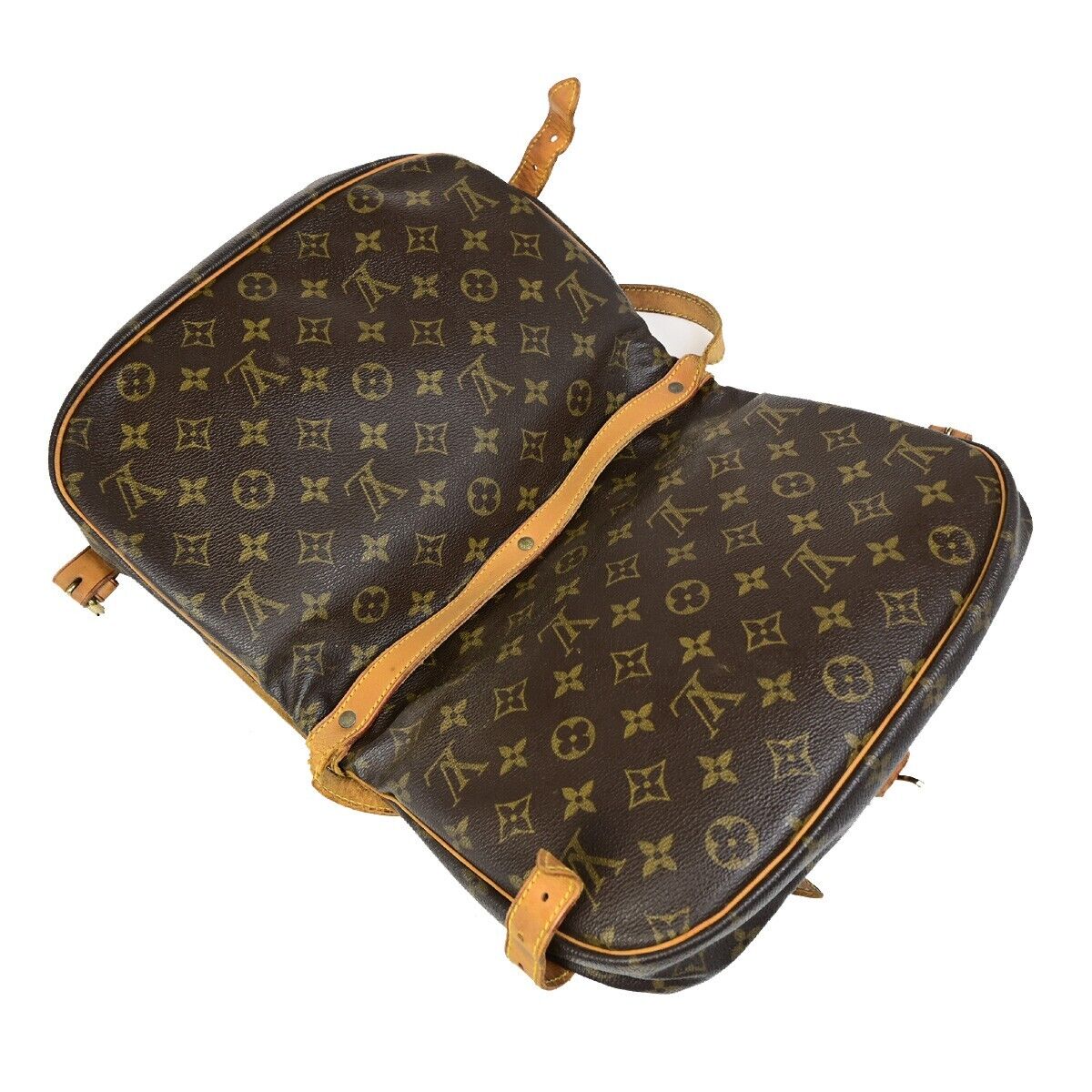 LOUIS VUITTON Logo Saumur 30 Shoulder Bag Monogram Leather Brown M42256 64EB111