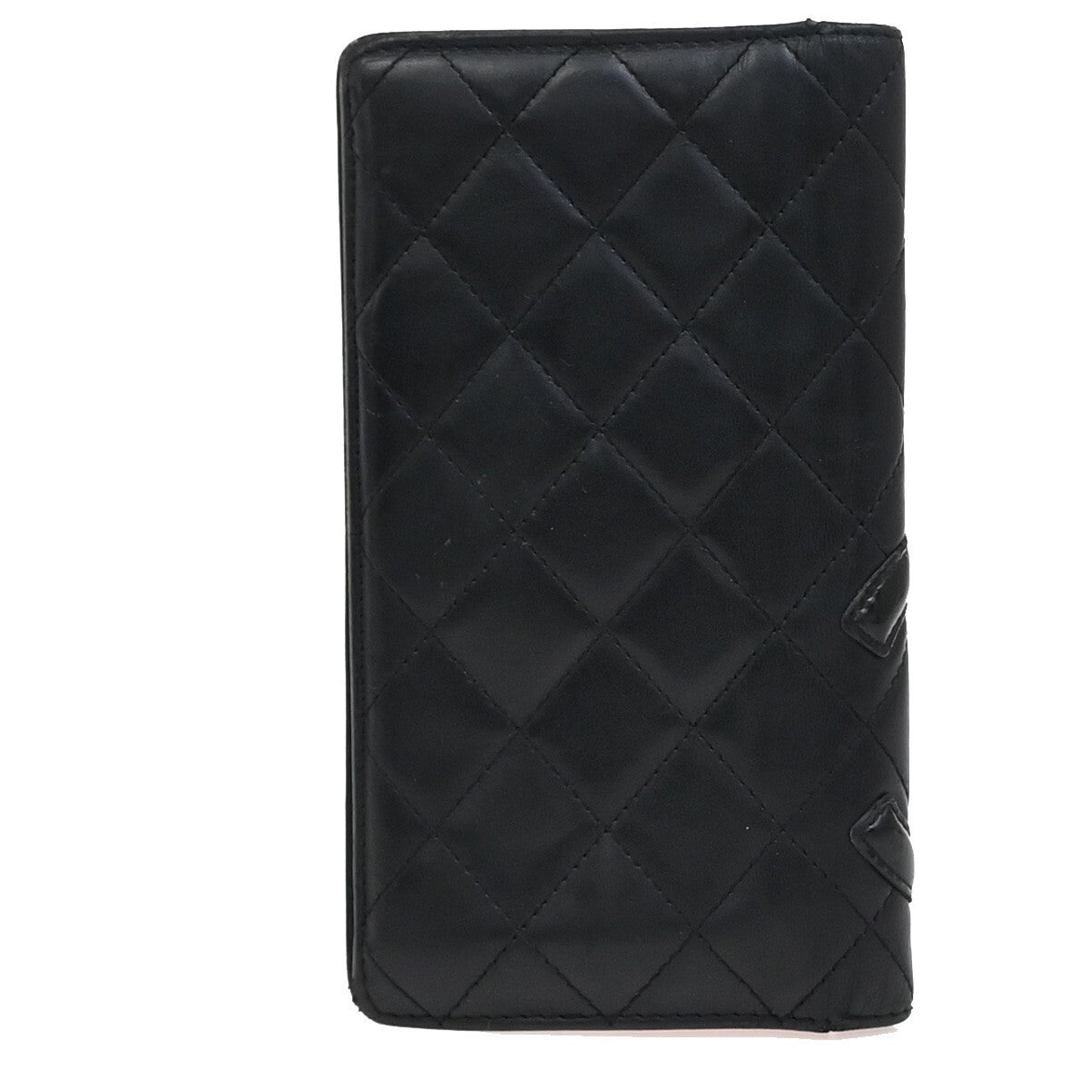 CHANEL CC Cambon Bifold Vertical Long Wallet Patent Leather Black Pink 67EE285