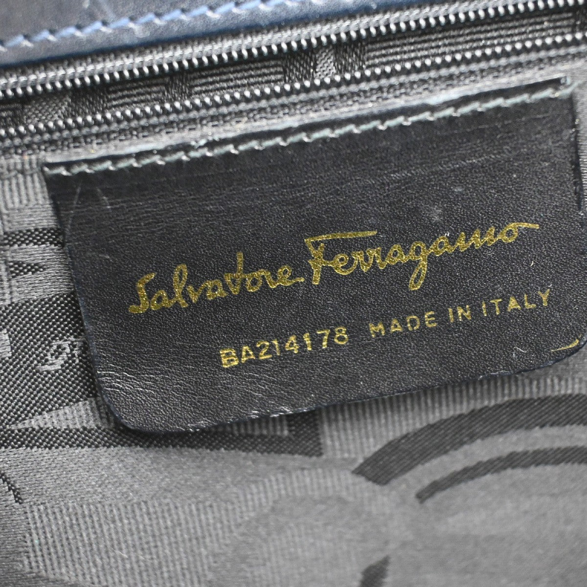 SALVATORE FERRAGAMO Logo Vara 2Way Hand Bag Canvas Leather Navy Blue GHW 38AA041