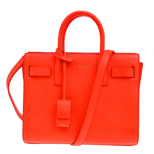 SAINT LAURENT 2 Way Sac de Jour Shoulder Hand Bag Leather Neon Red Italy 10EG144