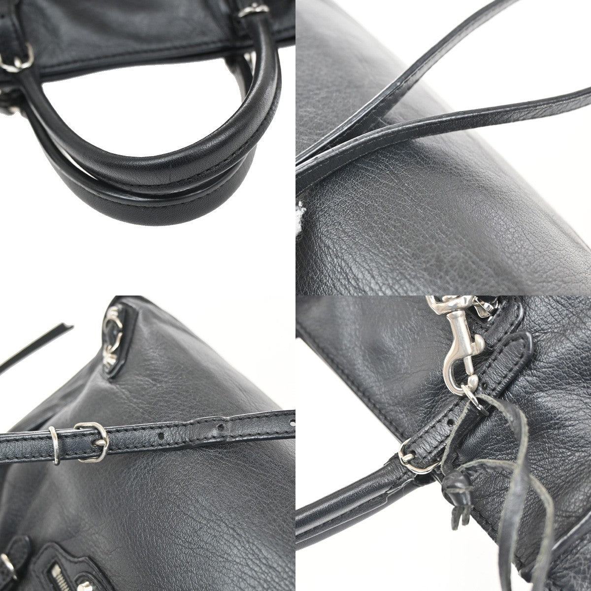 BALENCIAGA Paper Mini 2Way Shoulder Hand Bag Mirror Leather Black SHW 46RL525