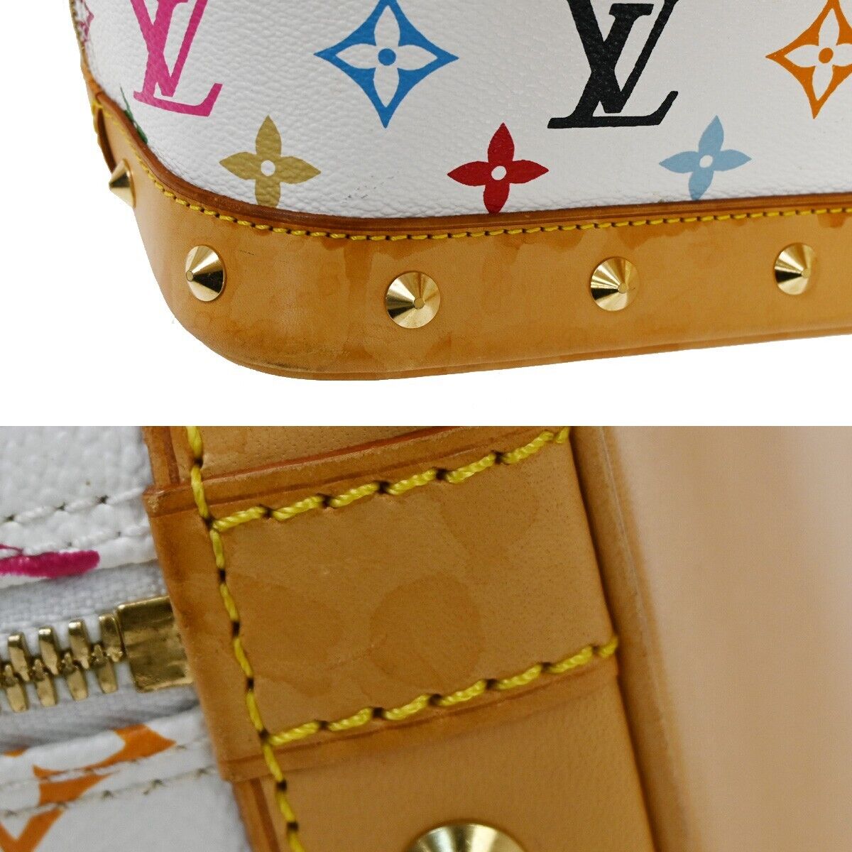 LOUIS VUITTON Logo Alma Hand Bag Monogram Multi Leather White M40443 600RH559