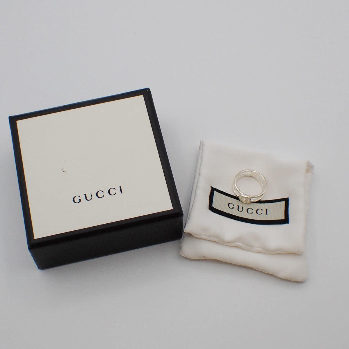 GUCCI Logo Interlocking G Ring Sterling Silver Size JP 12 US 6.5 Italy 60EF899
