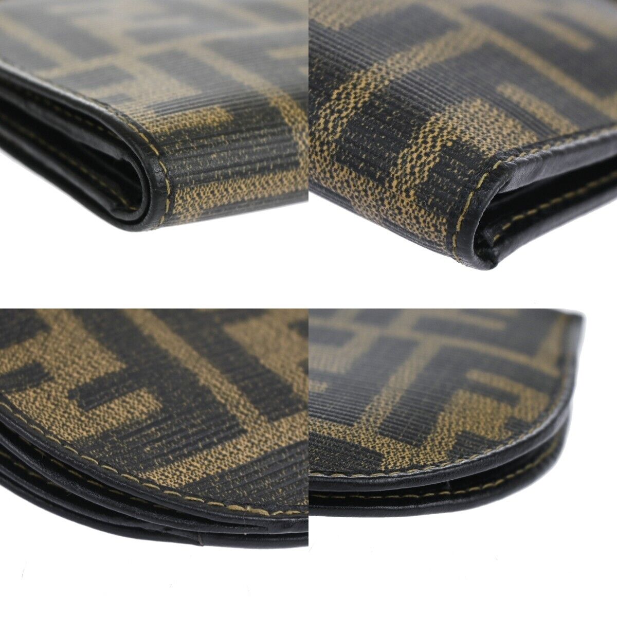 FENDI Logo Zucca Pattern Bifold Wallet Purse PVC Leather Brown GHW Italy 01YE168