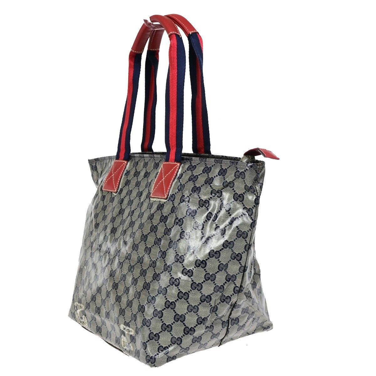 GUCCI GG Pattern Crystal ShoulderBag Coating Canvas Leather Navy Blue 67EB789