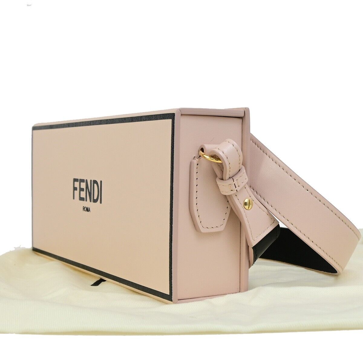FENDI Logo Horizontal Box Shoulder Bag Leather Pink GHW Made in Italy 99RK677
