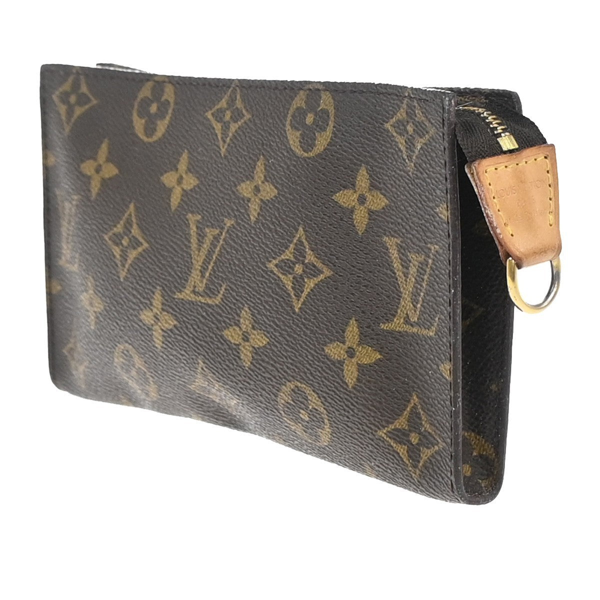 LOUIS VUITTON LV Logo Bucket GM Pouch Bag Monogram Leather Brown Gold 04KP602