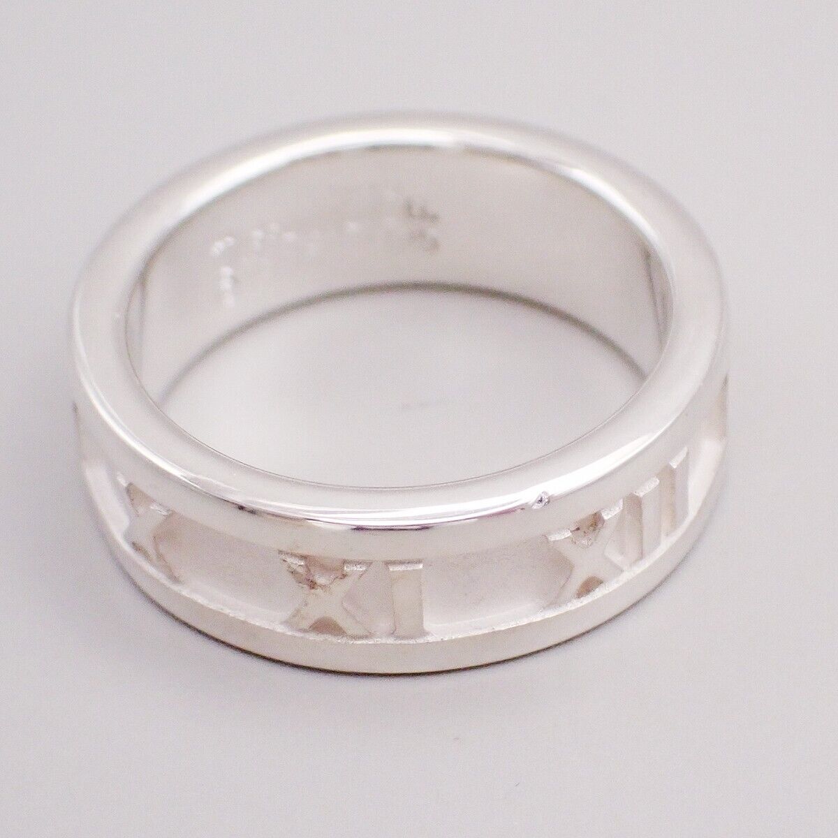 TIFFANY & CO. Logo Atlas Ring Size US 5 JP 9 Roman Numerals Silver 925 07YF245
