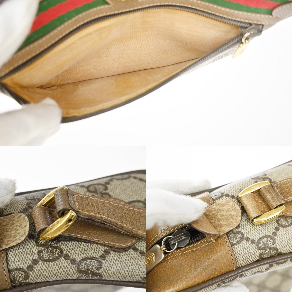 GUCCI Logo Web Sherry GG Pattern Shoulder Bag PVC Leather Brown Italy 67YJ168