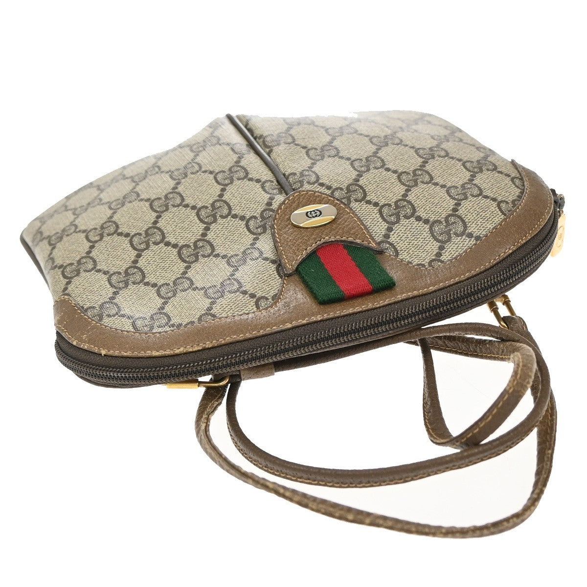 GUCCI Logo Sherry GG Pattern Shoulder Bag PVC Leather Brown Gold Italy 64KP015