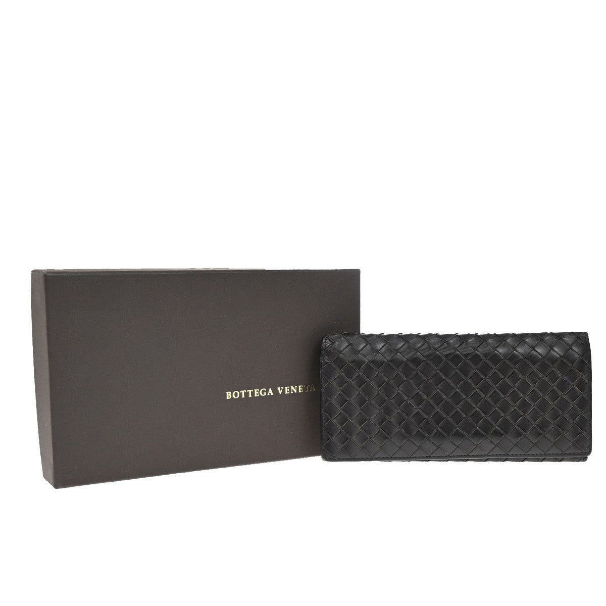BOTTEGA VENETA Logo Intrecciato Long Bifold Wallet Leather Brown Italy 05EG087