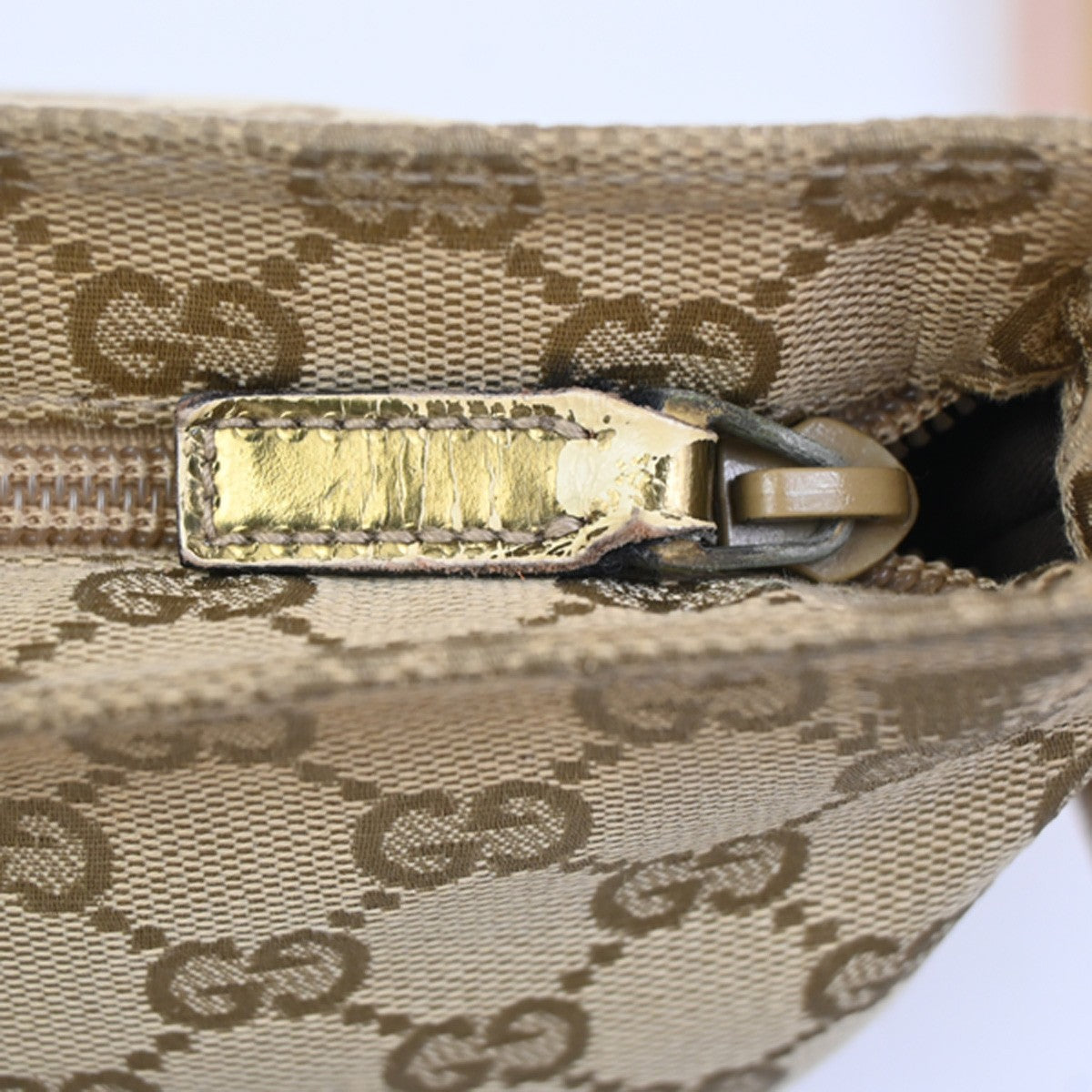 GUCCI Logo GG Pattern Crossbody Shoulder Bag Canvas Leather Beige GHW 04ZA149